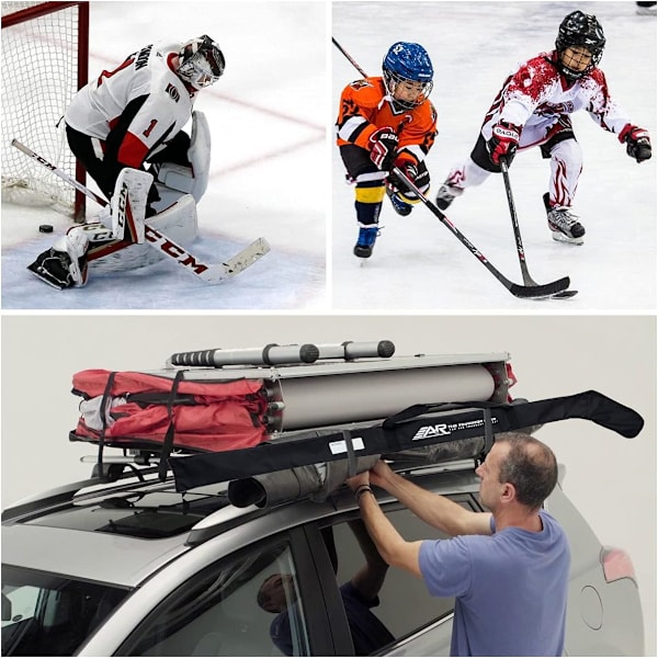 Kenttähockeymaila-laukku, musta jääkiekkomaila-laukku, kaksi olkahihnaa, jääkiekkovarustelaukku miehille, naisille ja aikuisille, kevyt jääkiekkomaila-lisävaruste