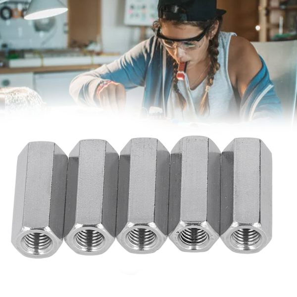 5 stk. Hex Koblingsmøtrikker 304 Rustfrit Stål Gevindforbindelsesmøtrik til Bolt Stud Maskinskruer