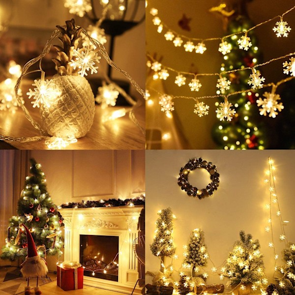 Julbelysning, 20 Ft 40 Led Snowflake String Lights Batteri O Snowflake-warm White