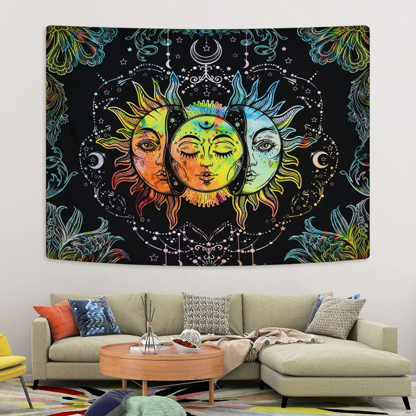Sol- och månetapet Brinnande soltapet Svart färgglad vägg T 59.1ʺ × 79ʺ