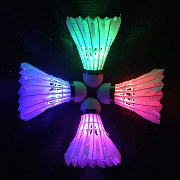 LED Badminton Shuttlecocks Dark Night Glow Birdies Lighting for Outdoor & Indoor Sports Activities (Feather_4pcs)