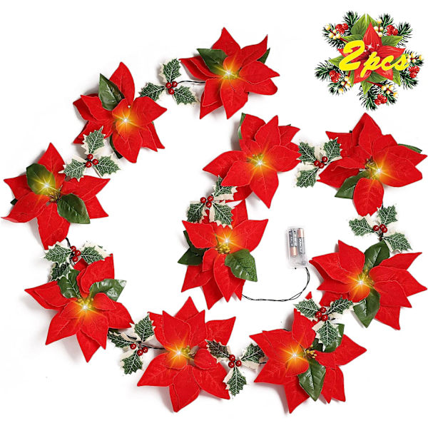 2PCS Blommor Dekorationer Girlang Ljusslingor - 13FT Julgran