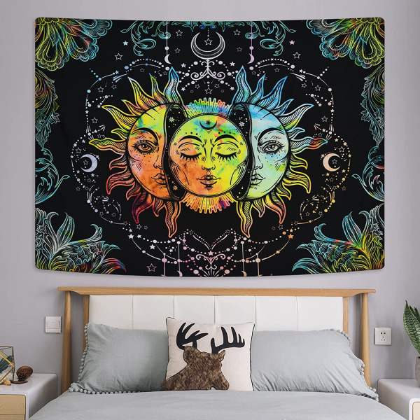 Sol- og måneteppe Brennende solteppe Svart fargerik vegg