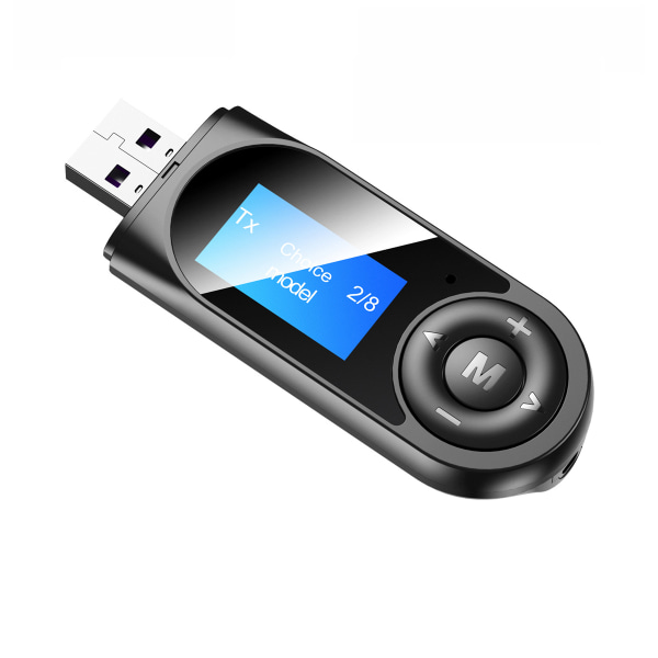 Bluetooth lähetinvastaanotin, 2 in 1 langaton lähetin-/vastaanotinsovitin USB Bluetooth 5.0 -ääni, näyttö ja 3,5 mm Aux TV PC