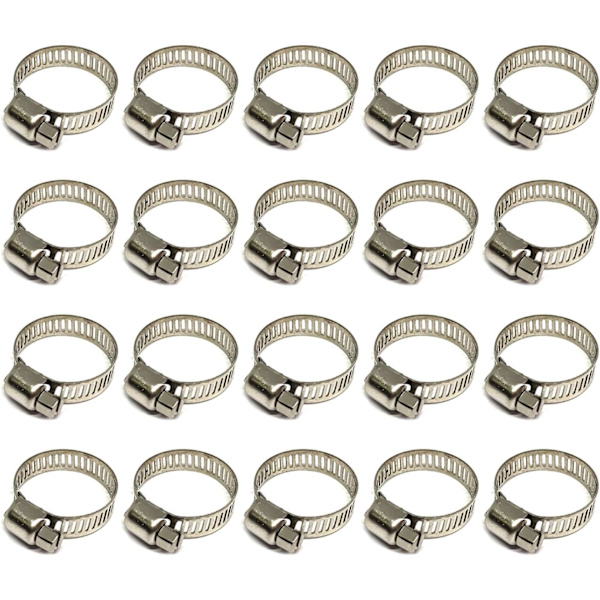 Slangeklemme 20 stk. lavet af 304 rustfrit stål til fleksibel slange med yderdiameter 16-25 mm, klipsbredde 8 mm, robust og rustbestandig slangeklemme