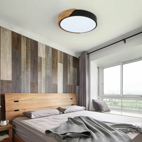 LED-loftslampe, 24W moderne træ-loftslampe rund kold