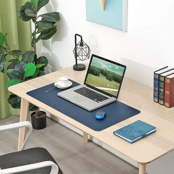 Skrivbordsunderlägg dubbelsidig, 80 * 40cm, PU vattentät bordsunderlägg, mus dunkelblau+gelb