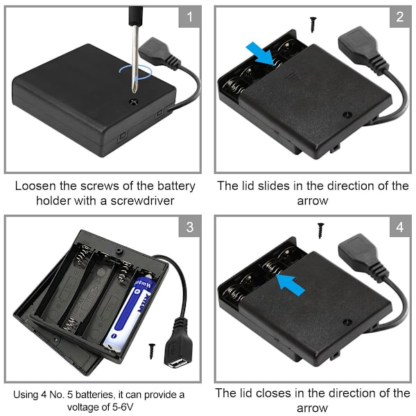 3 stk. 4 AA batteriholder USB-switch, 6V USB hunstik, 4 x 1,5V AA batteriboksholder tænd/sluk-knap, bruges til fjernbetjening af bil LED