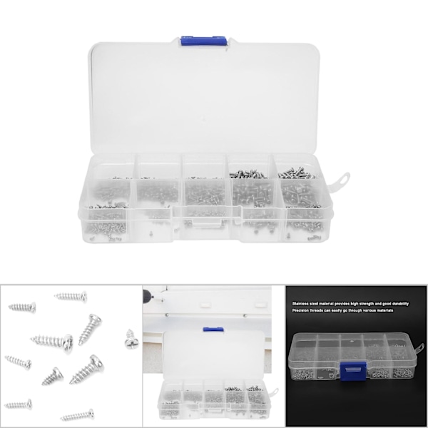 1000 st Mini Korshuvud Självspännande Skruvar i Rostfritt Stål Set M1 M1.2 M1.4 M1.7