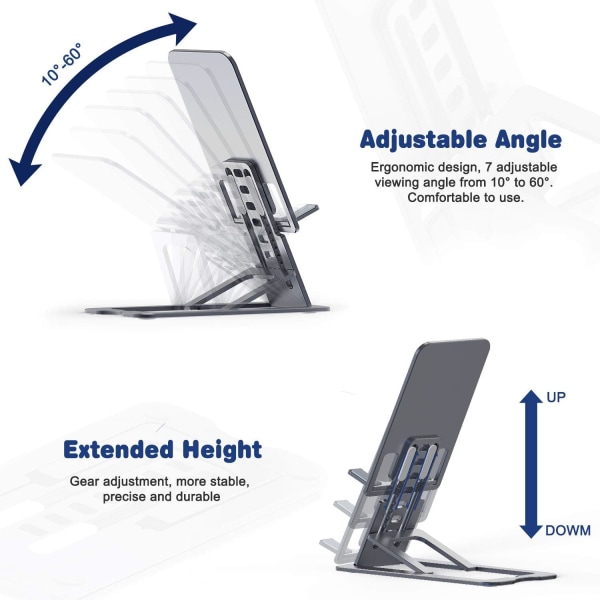 Skrivebordsstativ/Tabletholder, bærbar aluminiums smarttelefonholder, multivinkel justerbar sammenleggbar bordstativ for iPad Pro, 4-12,9\" telefon og nettbrett