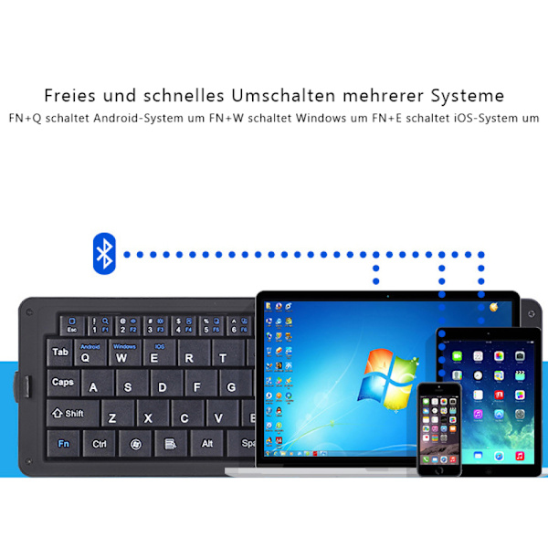 Samsers foldbart Bluetooth-tastatur - bærbart trådløst tastatur med stativholder, genopladeligt ultratyndt foldbart tastatur, kompatibelt med IOS