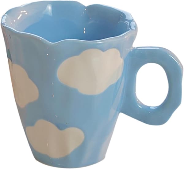 Ceramic Coffee Cup, Cute Cappuccino Cup with Handle, 300ml Hand-Painted Irregular Breakfast Oatmeal Cup Creative Tea Milk Cup