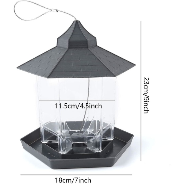Fågelmatare, Vattentät Hängande Fågelmatbehållare Med Tak Och Bricka För Utomhus Trädgård Uteplats Bakgård Ekorrsäker Vildfågelmatare(grå)