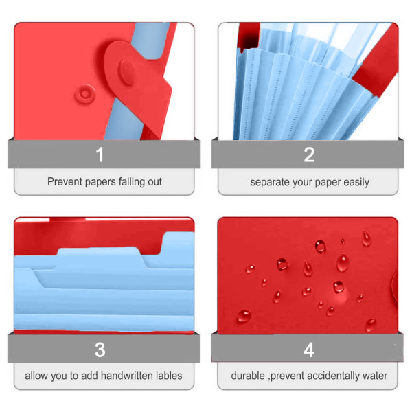 3 stk utvidbare filmapper, A4-brevstørrelse trekkspilldokument