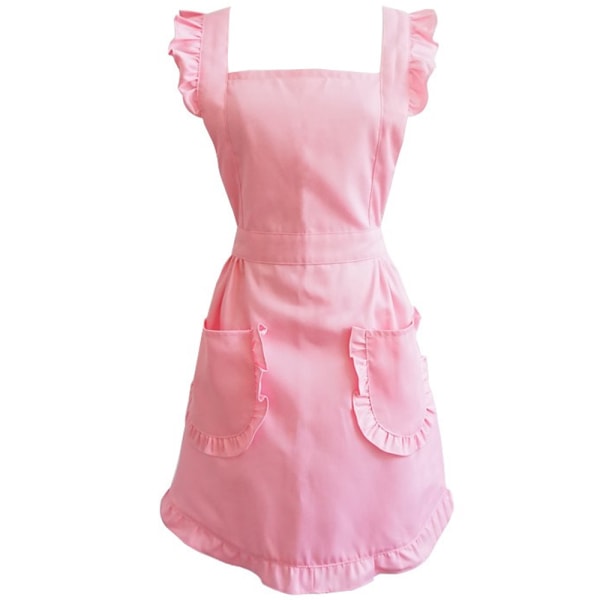 Retro Adjustable Ruffle Apron with Pockets, Small to Plus Size