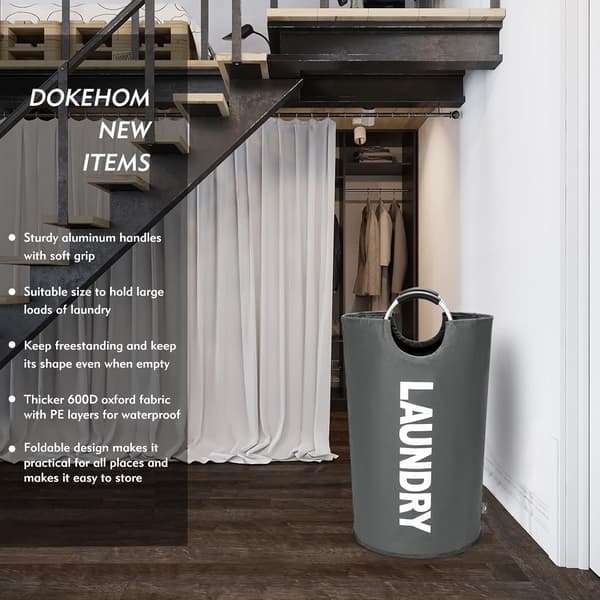 90L Large Laundry Basket, Foldable Laundry Bag, Freestanding Tall Laundry Hamper, Collapsible Laundry Basket (Dark Grey) Dark Grey