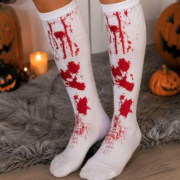 Sæt med 2 par knæstrømper til rollespilskostumer - Elastiske, åndbare, genanvendelige og varmende knæstrømper til Halloweenfester og temafester Rouge et blanc Taille unique