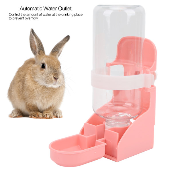 Liten hengevannsdispenser for kjæledyr 500 ml / 17 oz Automatisk vannflaske for kanin, chinchilla, marsvin, pinnsvin, ilder, rosa