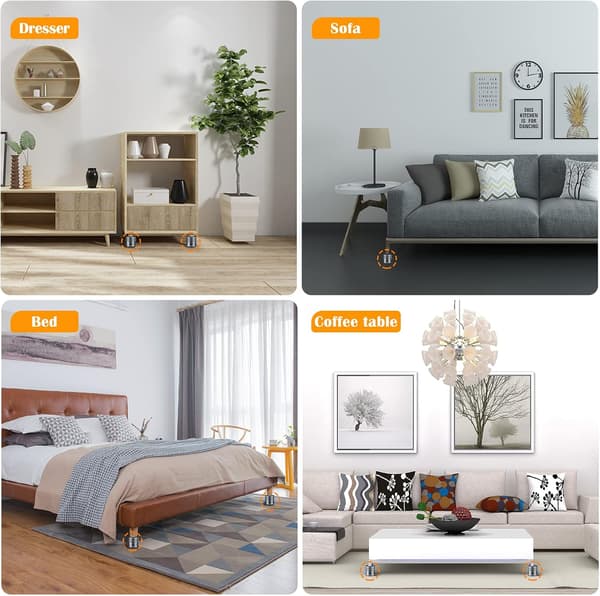 Furniture Risers 2.5 cm Adjustable, 4-pack Metal Bed Risers Increase Height 2.5-4.3 cm, Heavy Duty Sofa Risers (Small - Silver - 4 pcs) Silver