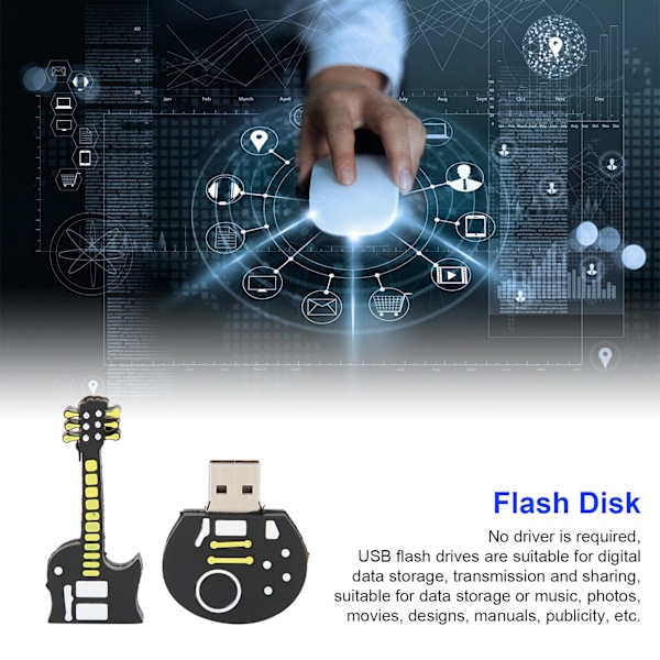 Flash Disk Bærbar Tegneserie Guitarformet USB Thumb Memory Stick til Informationslagring Dataoverførsel Gave(16GB )