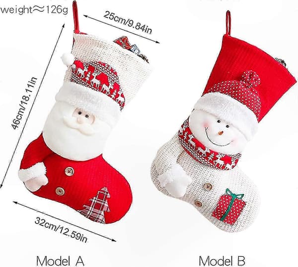 Sæt med 2 strikkede snemandsstrømper til jul, 18 tommer 3D-design julepynt