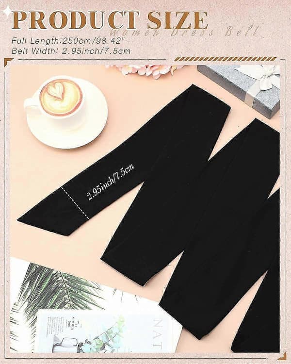Elegant Chiffonbelte for Kvinner til Kjoler - 50-talls Stil Brudebelte til Bryllup - 7,5 cm Bredt Tilbehør Solid Black Classic Style