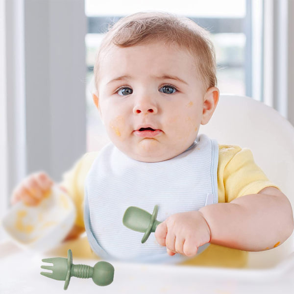 Silikone Baby Gaffel og Ske Sæt, Baby Led Weaning Redskaber,