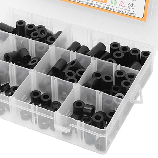 150 stk. Nylon-afstandsholdere Sortiment Runde Plast til Skruer Hardware Standoff Kit Sort