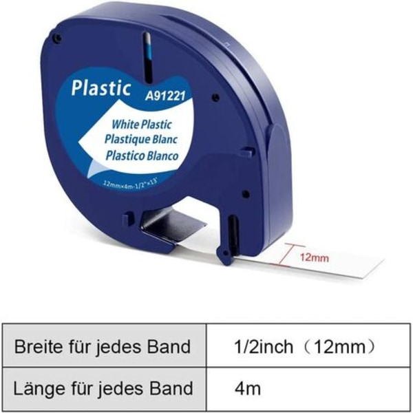 6x Kompatibel för Dymo Letratag Rribbon Plastic Refill 12mm x