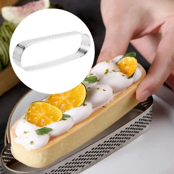 15-dele sæt ovale tærteforme, perforerede bageforme i rustfrit stål, rund ringform til mousse, tærter, quicher