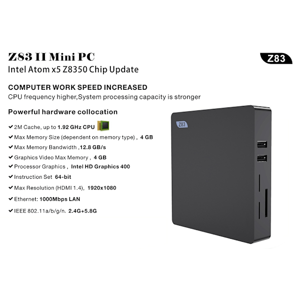 Beelink Z83Ⅱ 4G+64GB Mini Dator Bluetooth4.0 WiFi för Windows 10/Linux US 100-240V