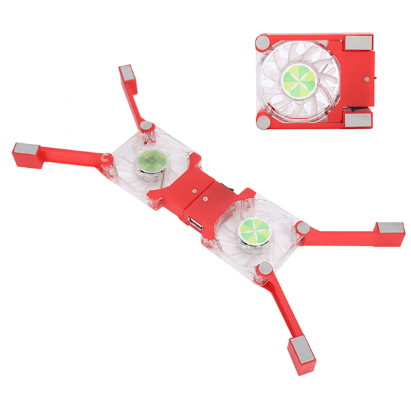 DRS03 Foldbar bærbar kjøleplate Dobbel vifte LED Blått lys Bærbar datamaskinkjøler (Rød)