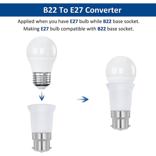 B22 til E27 adapterkontakt for LED-pære, AC 230V, konvertering