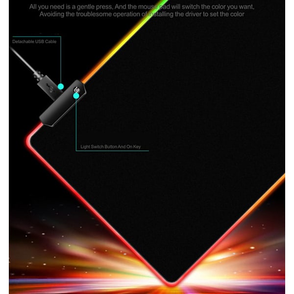 RGB Gaming Musemåtte, XXL, 800*300mm, Soft-Led-Musemåtte, Computertastatur-Musemåtter Matte, Sort