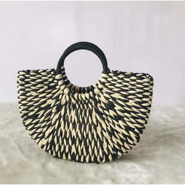 Ny kvinners kurvveske Halvsirkelvesker Totes Strand Straw Woven Rattan Bag Retro Rattan Bag Håndstrikket