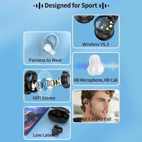 TWS-hörlurar Trådlösa V5.3 Hörlurar Auriculares Öronklämma Ring