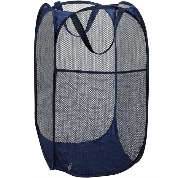 Mesh Popup tvättkorgar - Bärbar, hållbara handtag, Collapsib Blue Single Hamper