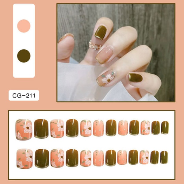 Square Press on Nails Green Fake Nails Short False Nails Full