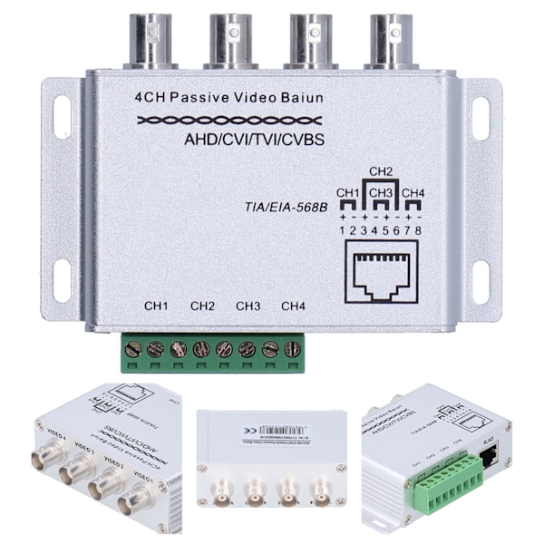4CH AHD/CVI/TVI/CVBS Passiv Video Twisted Pair Transceiver 720P 1080P HD BNC RJ45 UTP Konverter til Balanceret Signal Balun
