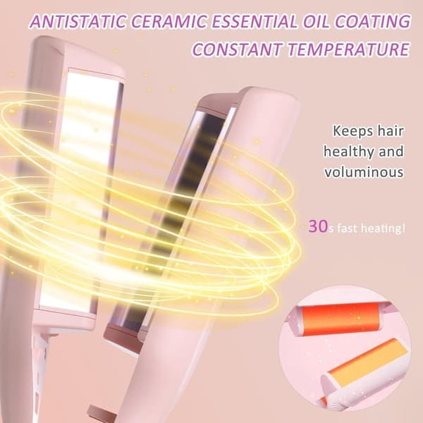 Electric Ceramic Curling Iron 32 mm – 5 Temperature Settings, Fast Heating Wave Iron Pink pink