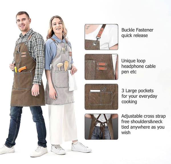 Cotton Canvas Aprons for Men and Women with Large Pockets, Professional Work Tool Apron, Adjustable[TT]