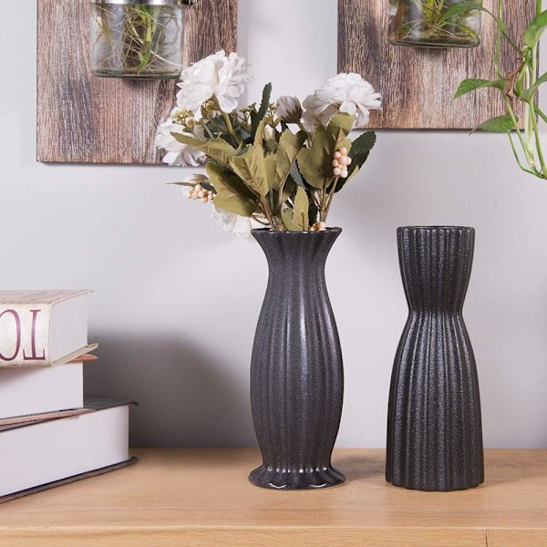 Blomster Vase Sett med 2, Sorte Blomster Vas for Dekor 8 Tommer
