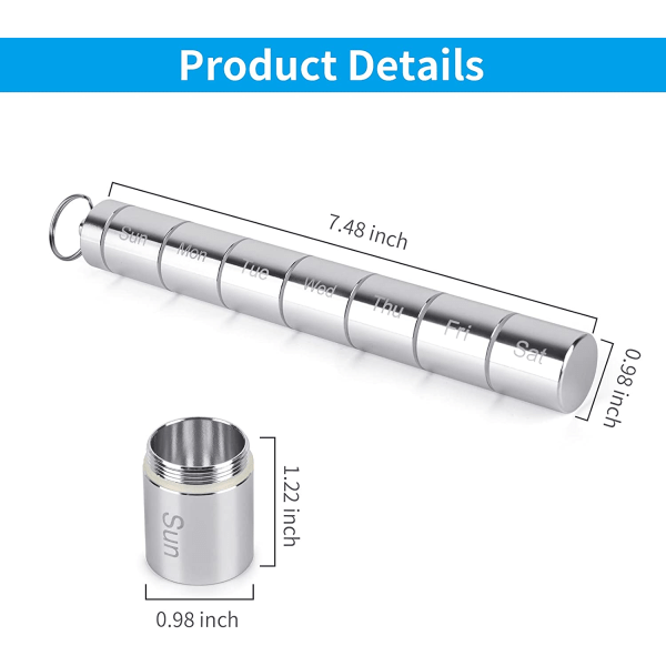 Metallpilleboksarrangør, 7-dagers pillearrangør, vanntett Emer