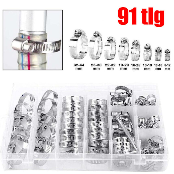 91-osainen letkunkiristin ruostumaton teräs W2 letkunkiristinsarja putkenkiristin 8mm - 44mm