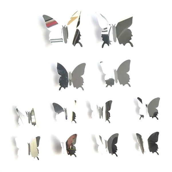 48 st DIY spegel fjäril kombination 3D fjäril väggdekal väggkonst dekoration
