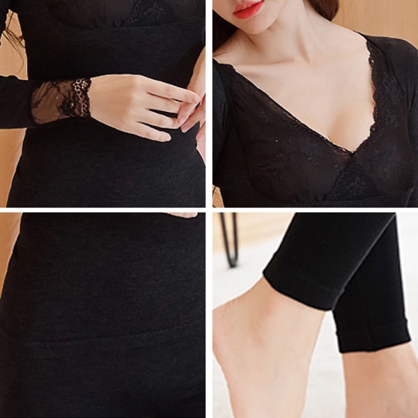 Silke blonder undertøysett for kvinner - svart