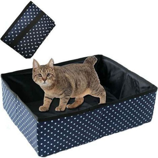 -Portable Foldable General Cat Litter Box, Waterproof, Clean and Soft for Home and Outdoor - Blue, L