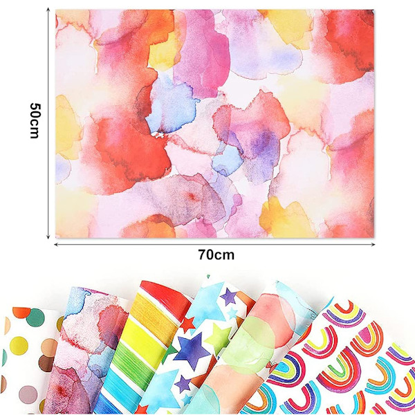 Lahjapaperi syntymäpäivä, sateenkaarenvärinen taitettu lahjapaperisarja 50X70cm per arkki (6 arkkia) W/naru ja tarra