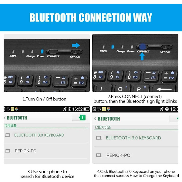 Pieni kannettava Bluetooth-näppäimistö puhelimeen