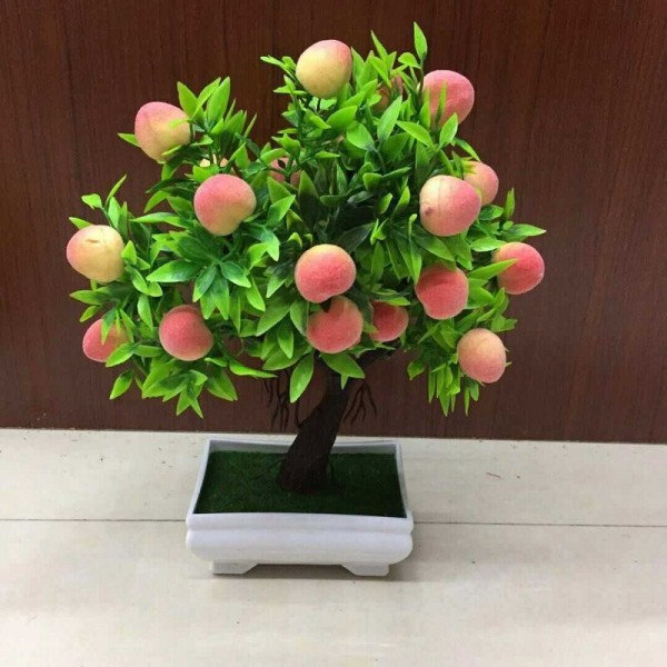 Keinotekoinen kasvi Bonsai Oranssi muoviruukut + pieni hedelmäpuu